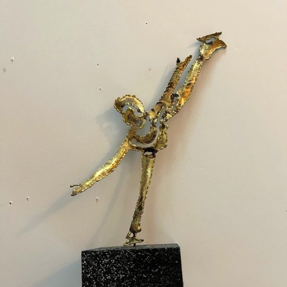 Handmade Hammered Brass 8" Ice Skater Figure on 3" x 3" Base - Picture 1 of 10